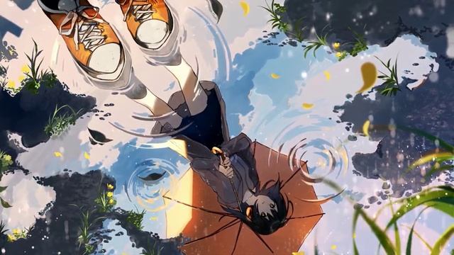 Отражение Девочки в Луже | Rain Umbrella Anime Girl Water Reflection - Живые Обои