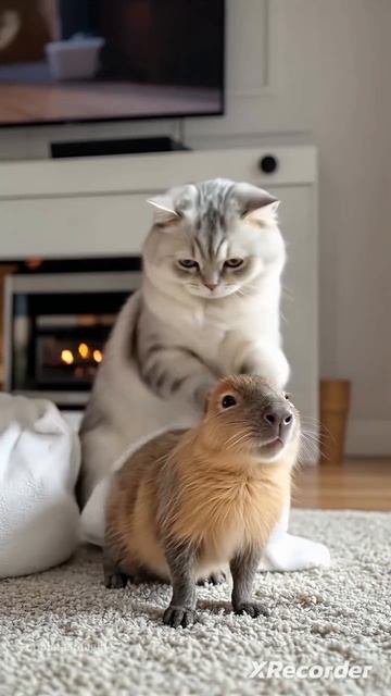 Хорошая кошка кормит другу