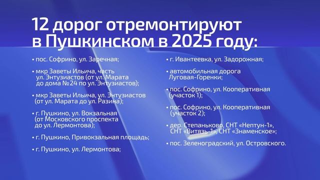 Какие дороги отремонтируют в Пушкинском в 2025 году?