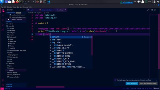23. Shellcode with Stack Technique 1. Compiling and Testing our Shellcode