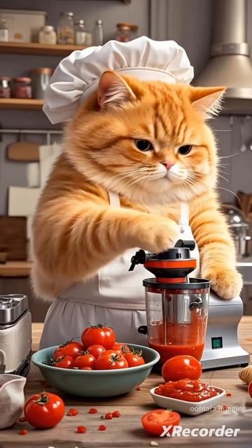 Кошка готовит картошка фри