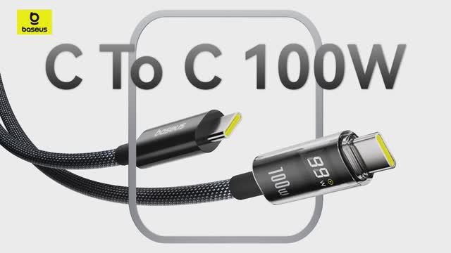 💥 Кабель Baseus USB C 100 Вт для iPhone 16 15 Pro Max со светодиодным дисплеем