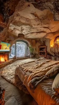 Зимняя атмосфера с потрескивающим камином и расслабляющим снегом.