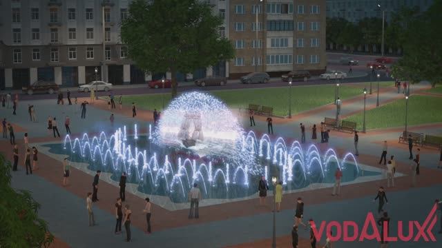3D визуализация. Проект пешеходного фонтана с водным экраном N143