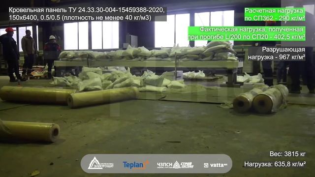 Натурные испытания кровельной сэндвич-панели ПИР, 150х6400 0,5/0,5
