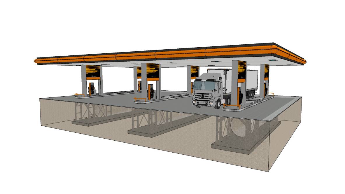 Эскизная модель навеса АЗС БалтНефть п. Холмагоровка