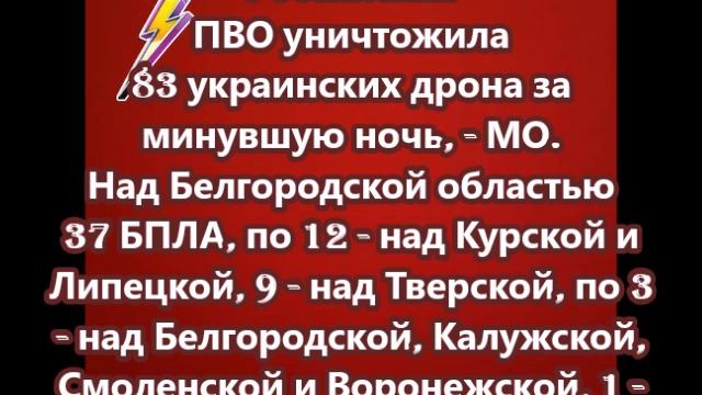 Российская ПВО уничтожила 83 украинских дрона за минувшую ночь