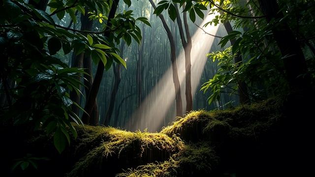 Приятная музыка и шум дождя в лесу