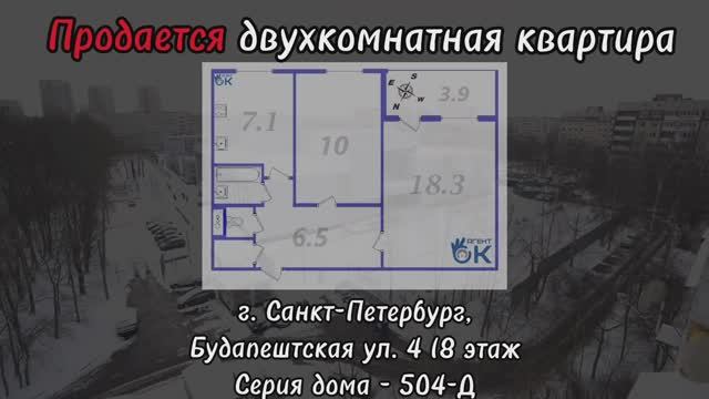 Двухкомнатная квартира, Будапештская улица, дом 4.