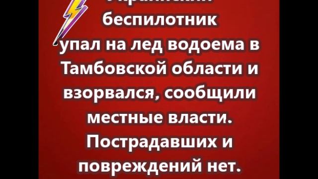 Украинский беспилотник упал на лед водоема в Тамбовской области