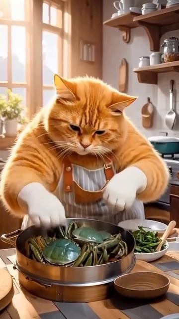Рыжий кот и еда