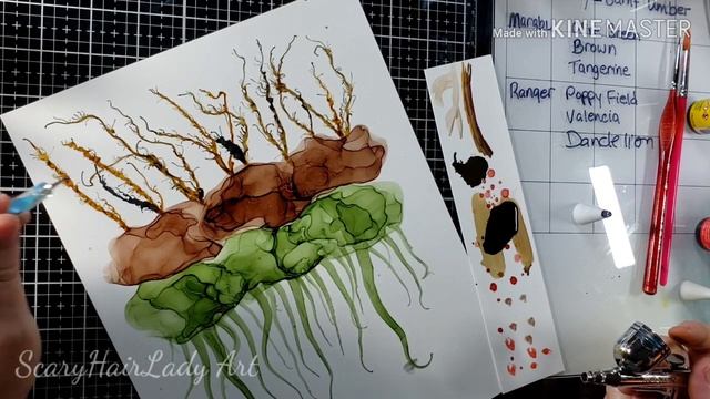 #59  Alcohol Ink "Earth & Flowers" Painting, Acrylic paint Tutorial -  Marabu & Ranger Inks