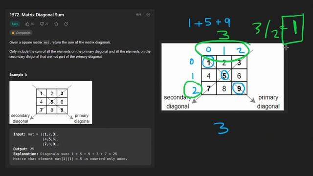 Leetcode 1572: Matrix Diagonal Sum (RU)