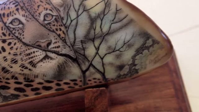 "African Leopard" Scrimshaw by David Adams - Scrimshaw Gallery