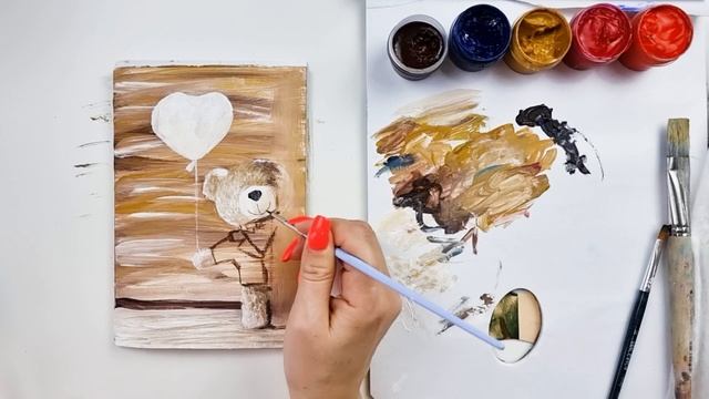 Как нарисовать мишку. Открытка гуашью