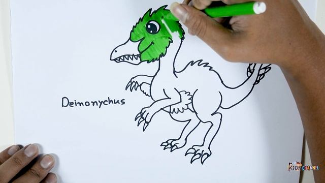 How To Draw  Deinonychus Dinosaur Step by Step | Learn Colors For Kids