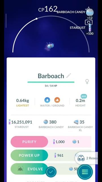 Pokémon GO-XXS Shadow Barboach(Weight-0.64kg, Height-0.2m)