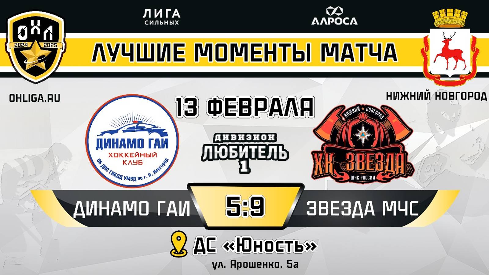 ОБЗОР / ДИНАМО ГАИ - ЗВЕЗДА МЧС / 13.02.25 / ОХЛ НИЖНИЙ НОВГОРОД / ДИВИЗИОН ЛЮБИТЕЛЬ 1