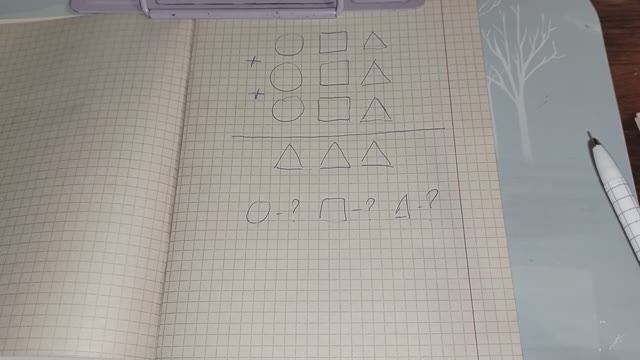 Решаем математический ребус, загадку, нужно определить, какие цифры зашифрованы за фигурами