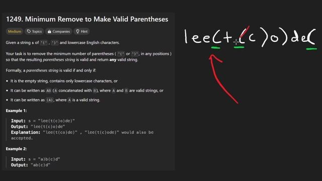 Leetcode 1249: Minimum Remove to Make Valid Parentheses (RU)
