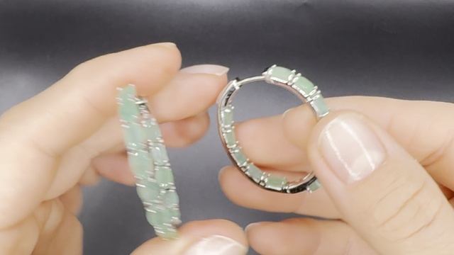 Серьги конго с изумрудом 35x30 мм Серебро 925 пробы с родиевым покрытием ИЗ041Е