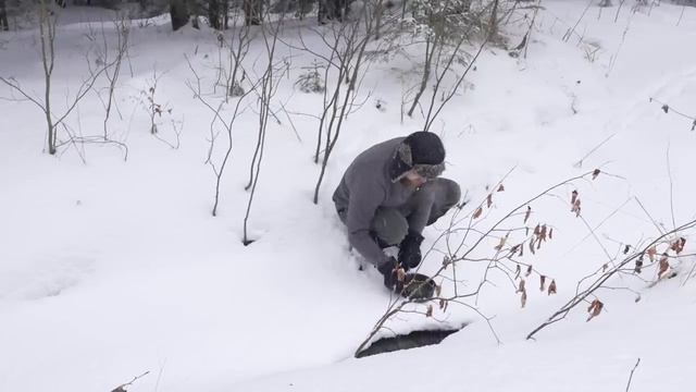 холодная зимняя ночь в заброшенной бревенчатой хижине охотников