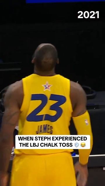 Steph admires LeBron’s chalk toss up close and personal