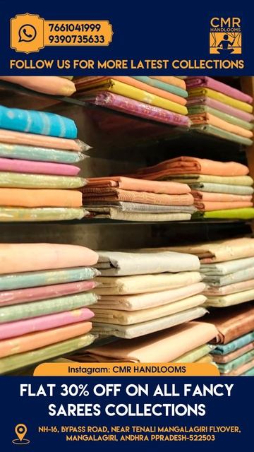 Flat 30% on all fancy sarees collections at mangalagiri store | #mangalagiri #offersarees |