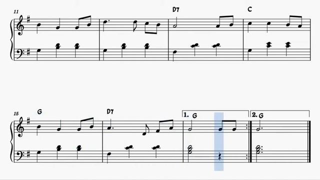 Oh My Darling Clementine Easy Piano Sheet Music in G M