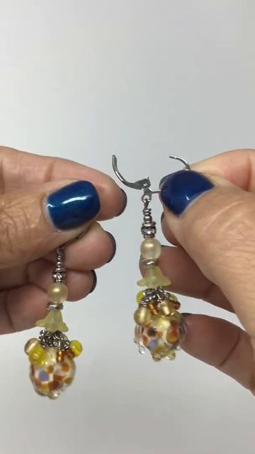 Yellow Spring Lampwork Glass Beaded Dangle Earrings