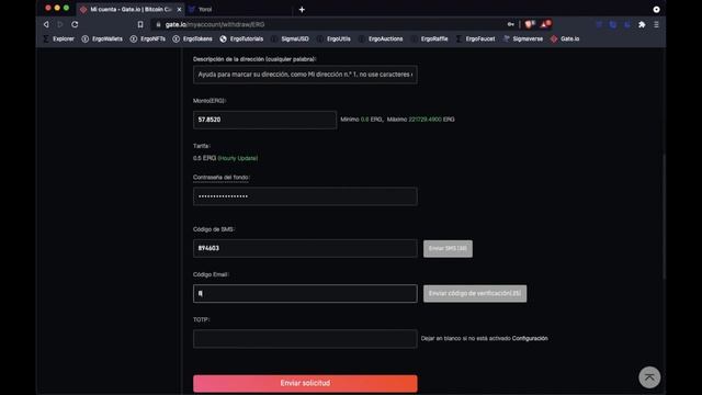 ERG von Gate.io an Wallet senden