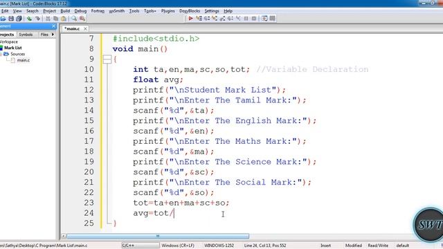 Mark List Program in C Language