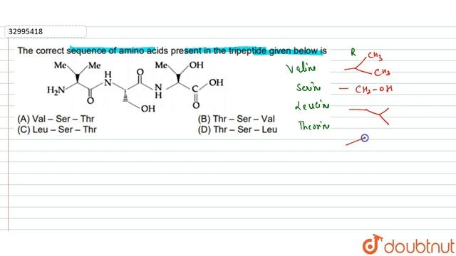 The correct sequence of amino acids present in the tripeptide given below is :