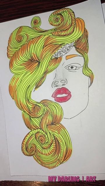 Нарисовала девушку, раскрашиваю скетч фломастерами и карандашами. Получилось круто и залипательно