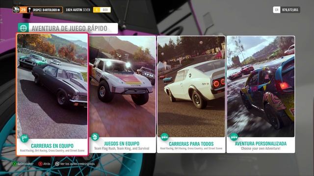 Forza Horizon 4. CÓMO HACER LAS BONIFICACIONES DE LA LISTA DE REPRODUCCIÓN Y AVENTURA EN LÍNEA.