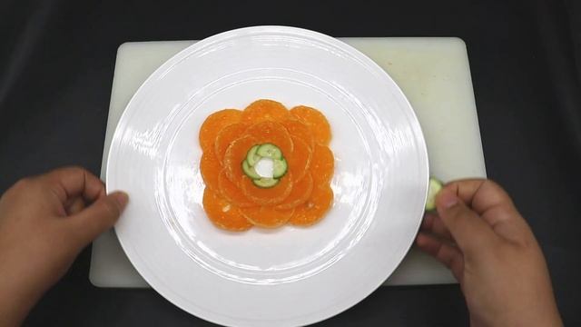 Lovely Cucumber & Tomato Orange Flower Design - Fruit & Vegetable Carving /Handmade Salad Decoratio