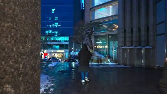 Snowy Night Walk in Gangnam Seoul ｜ Office Rush Hour, Neon Lights, Winter Streets ❄