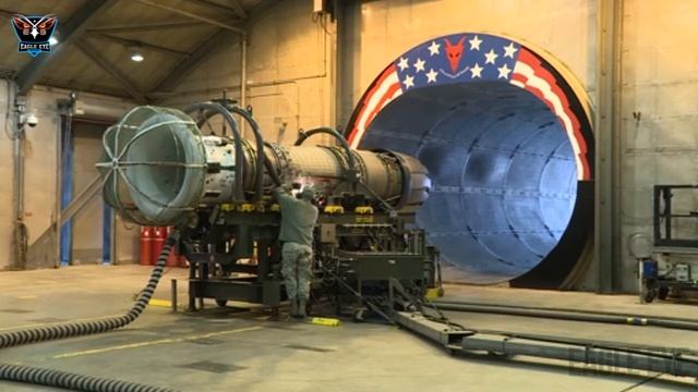 F-16 Fighter Gas Turbine Engine Test at Full 29,000 Pounds of Afterburner in The Hush House