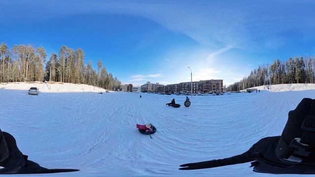 4к видео 360 панорама vr video  с горки на санках