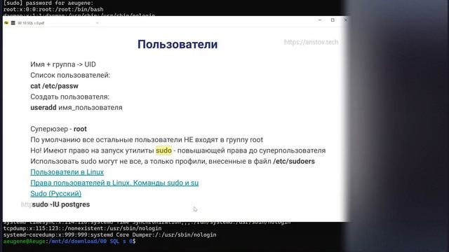 Курс SQL s 0 от Аристова Евгения. 10 лекция. Введение в Linux