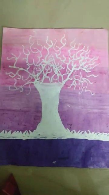 6 shades oil pastel drawing. dark violet, violet, light violet ,rose pink, flourescent pink, pink.