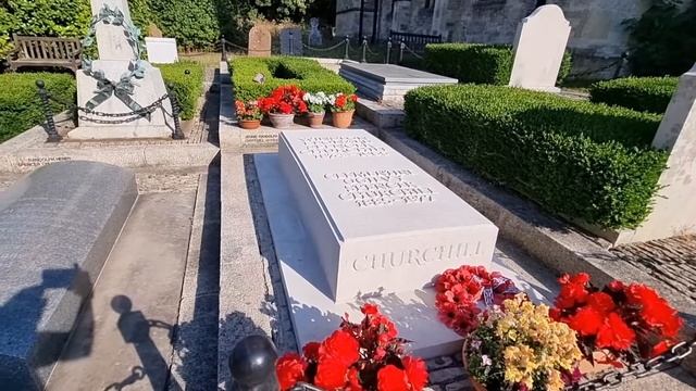 The Grave of Winston Churchill. Family plot in Bladon Uk. With a look at the church exhibit as well