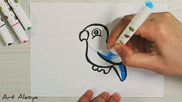Простые рисунки детям_Как нарисовать попугая просто и быстро!