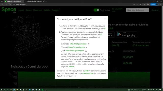 Miner du chia sur pool officiel (pool space)