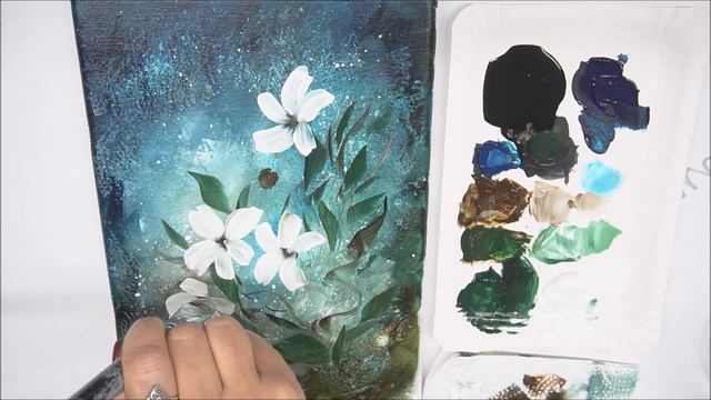 Jasmine at Night, Acrylic Painting, Floral, White Flowers, Jasmin bei Nacht, Blumenmalerei, V454