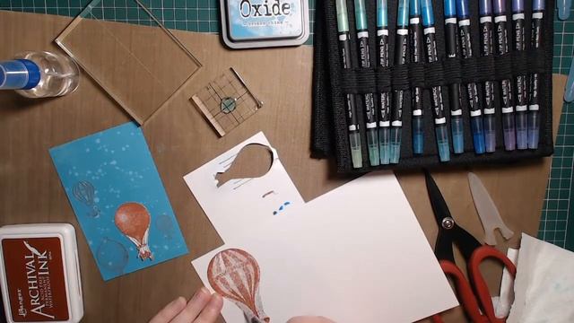 Masculine Thank You Card with Hot Air Balloons and Distress Oxide Ink