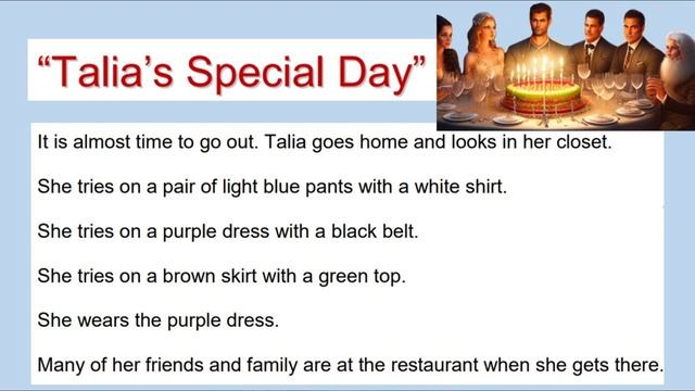 Reading 22: Talia's Special Day | Elementary Level