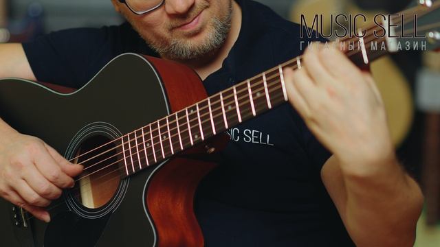 ТРАНСАКУСТИЧЕСКАЯ ГИТАРА KEPMA ЧЕРНЫЙ ГРАНД АУДИТОРИУМ С ВЫРЕЗОМ ИЗ ЕЛИ -  MUSIC SELL