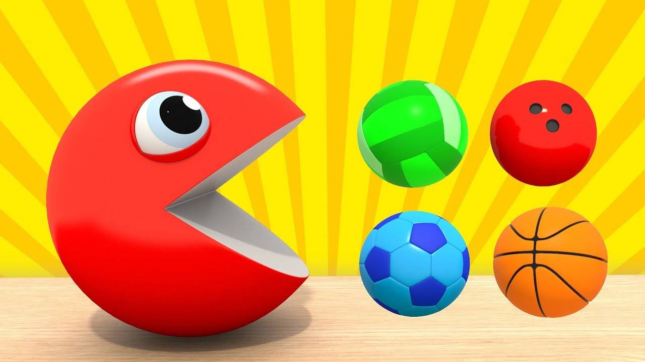 Изучаем Цвета   ПАКМАН - Цветные Спортивные Мячи  Развивающие мультфильмы для малышей